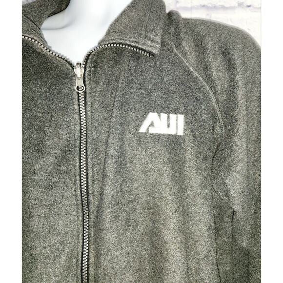 Turfer Gray AUI Embroidered Full Zip Fleece Jacket Large Long Raglan Sleeves - Picture 2 of 6